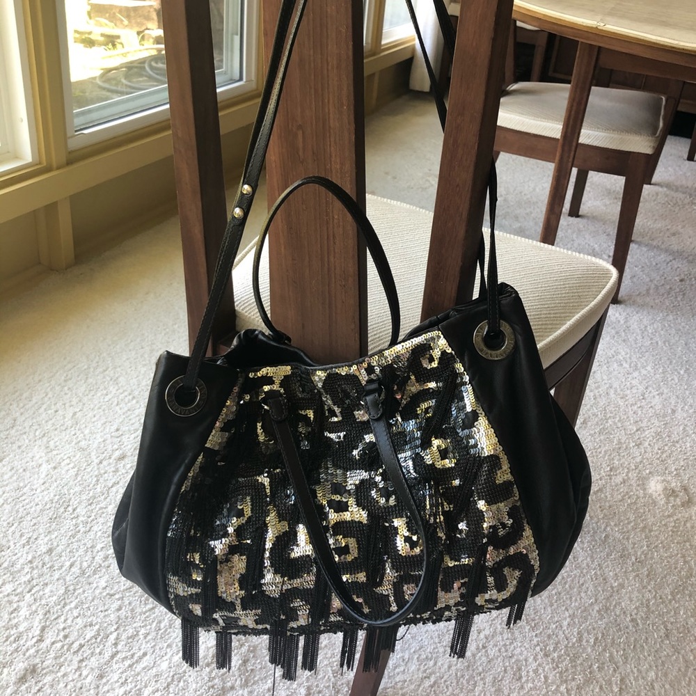 Valentino Garavani Black Leather Sequin Chain Tote